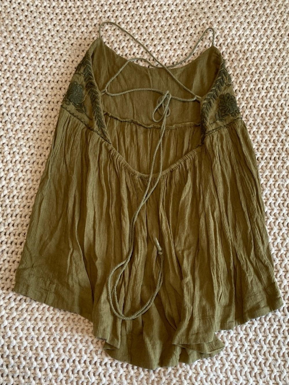 Free People Boho Blackbird Olive Green Embroidered Spaghetti Strap Camisole - Picture 3 of 8